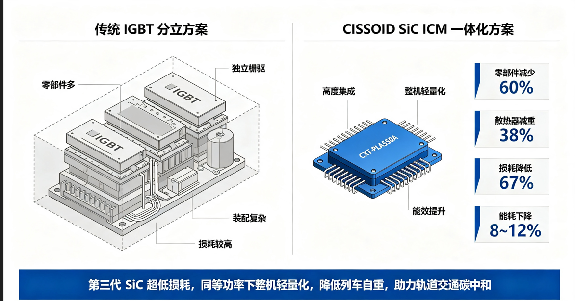 动车组牵引节能升级：CISSOID CXT-PLA 550A ICM 大功率 SiC 牵引方案